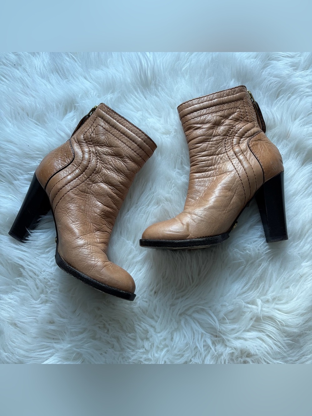 Chloe Heeled Ankle Boot Tan Nude Quilted Leather 38